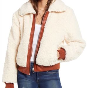 Blank NYC Faux Shearling Crop Bomber Jacket, NWOT, Small